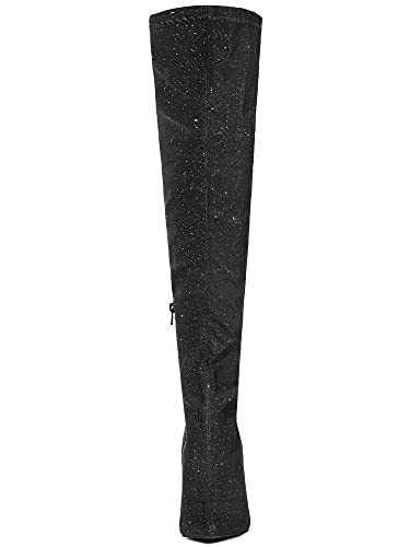 Allegra K Allegra K Women's Glitter Pointed Toe Stiletto Heels Over the Black Knee High Boots 11 M US