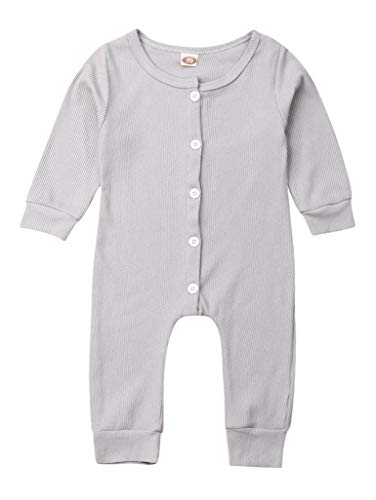 Emmababy Unisex Newbown Baby Girls Knitted Romper Long Sleeve Sweater Buttons Bodysuit Pajamas Top Fall Winter Clothing (Birth to 3 Months, Grey Jumpsuit)
