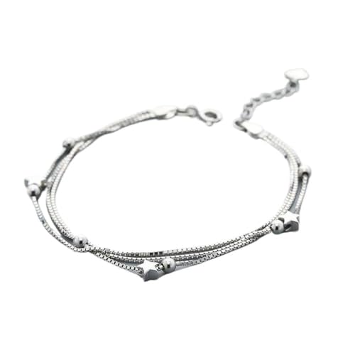 GeRRiT Bracelet en Argent S925 Étoile Trois Lignes Bracelet en Argent Sterling, Blanc