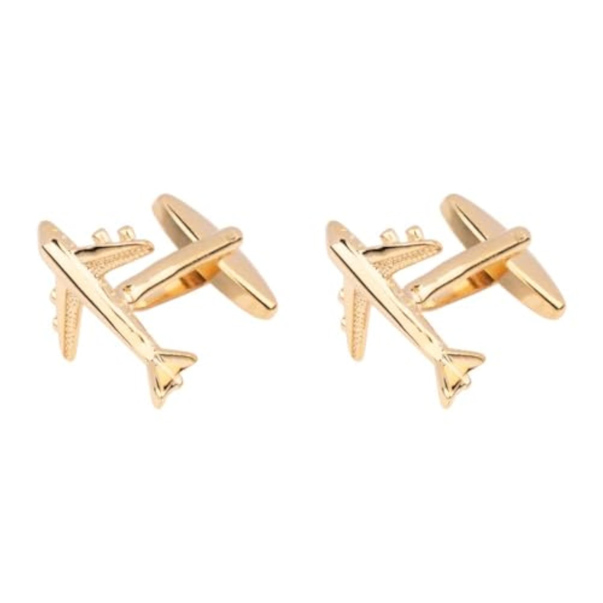 Gold Airplane Cufflinks for Men, Aviation Inspired
