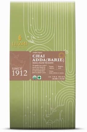 Luxmi Estates Masala Chai 25 Tea Bags (50g) Pack | Chai Adda-Bari | Certified Organic Black Tea | Strong, Robust & Aromatic Masala Chai | Resealable, Zipper Pouch | Brew Hot, Iced & Chai Latte | Indian Spice Chai Tea | 25 Cups