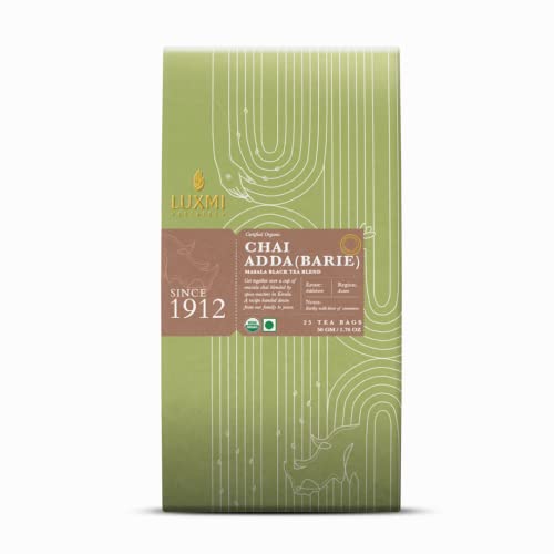 Luxmi Estates Masala Chai 25 Tea Bags (50G) Pack | Chai Adda-Bari | Certified Organic Black Tea | Strong, Robust & Aromatic Masala Chai | Resealable, Zipper Pouch | Brew Hot, Iced & Chai Latte | Indian Spice Chai Tea | 25 Cups #TOP21