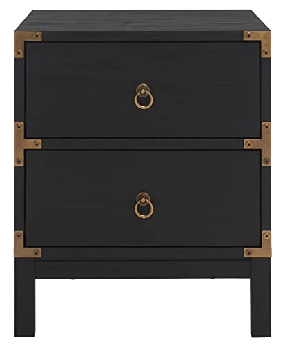 SAFAVIEH Home Collection – Galio Black & Gold 2-Drawer Nightstand, Vintage-Inspired Bedside Table with Storage for Bedroom (NST9600B)