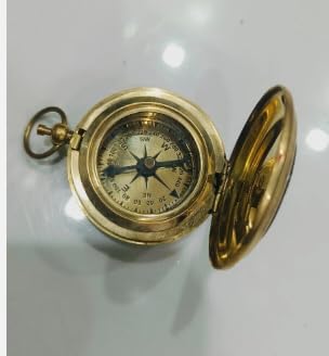 Brújula de bolsillo vintage de latón con tapa y anillo miniatura 4