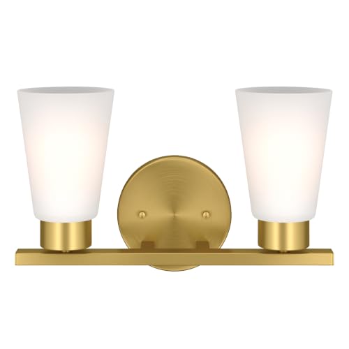 Image of Kichler Stamos 13.25 inch 2-Light Soft Modern Vanity Light with Satin Etched Glass in Brushed Gold, (8.25 inch H x 13.25 inch W), 55120BG