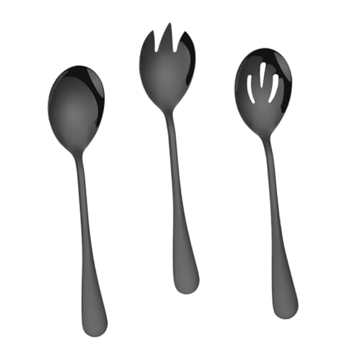 COLLBATH 1 Set Stainless Steel Salad Spoon Cake Spoons Fruit Salad Spaghetti Spoons Salad Serving Spoons Chef Spoon Slotted Spoon Salad Spork Holiday Stirring Spoons Pasta Salad Black