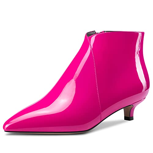 Aachcol Women Ankle Boots Short Bootie Pointed Toe Low Kitten Heel Patent Zipper Dress Shoes 1.5 Inch