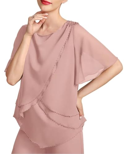 Women's 2 Pieces Separates Mother of The Bride Pants Suits Jumpsuit/Pantsuit Chiffon Scoop Outfits with Beading3