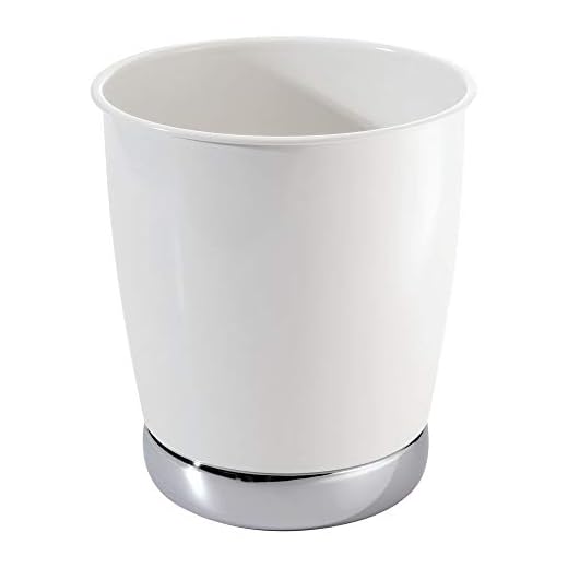 iDesign York Wastebasket, Metal Small Round Vintage Trash Can for Bathroom, Bedroom, Dorm, College, Office, 8.5" x 8.5" x 9.75", White and Chrome