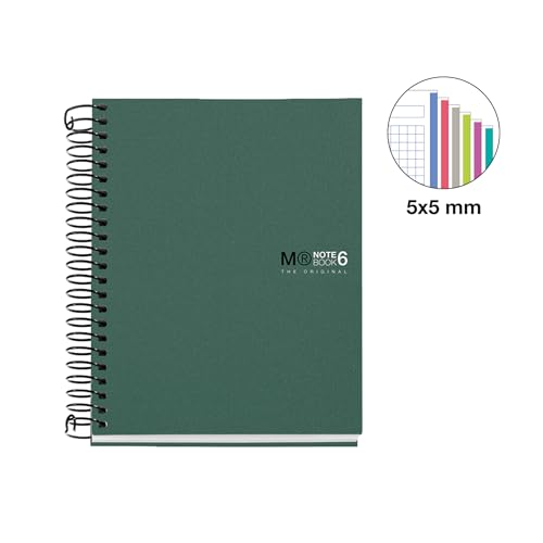 Image of Miquelrius - The Original A6 Notebook, 6 Coloured Stripes, Opaque Polypropylene Cover, Size 105 x 148 mm, No Drilling, 150 Sheets of 70 g /m, 5 mm Grid, Khaki