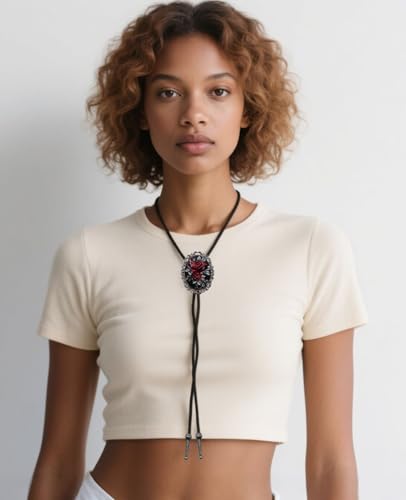 Image of PEARLY JUN Bolo Tie for Women Men Flower Rose Western Cowboy Brown Leather Country Style String Vest Gifts