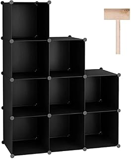 C&AHOME Cube Storage, 9-Cube Bookshelf, Plastic Closet Cabinet Organizer, DIY Stackable Bookcase, Modular Shelving Units Ideal for Home, Office, Kids Room, 36.6" L x 12.4" W x 48.4" H Black SHS3009A