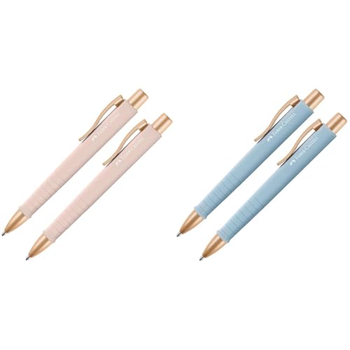 Faber-Castell 205092 - Kugelschreiber Poly Ball pale rose & 205093 - Kugelschreiber Poly Ball sky blue, 2 Stück, mit auswechselbarer XB Mine, dokumentenecht