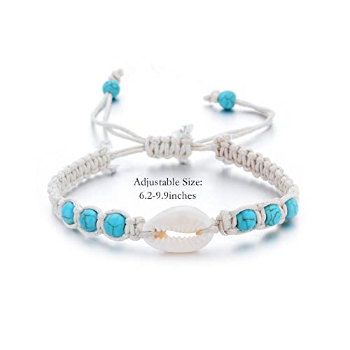 Natural Cowrie Shell Turquoise Bohemian Bracelet Handmade Women Adjustable Starfish Bead Anklet Beach Parties（Shell） #TOP2