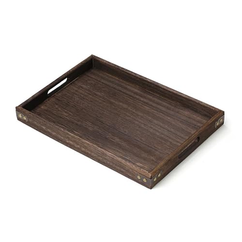 Bandeja de madera para servir con asas, versátil bandeja de té y café marrón en varios tamaños (M) para el hogar, cocina, comedor y entretenimiento