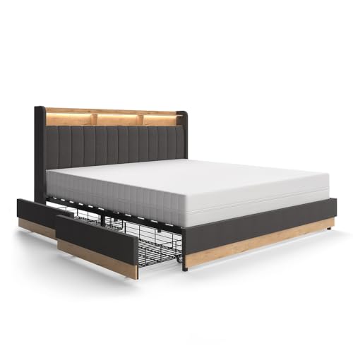 VitaliSpa Polsterbett Nura, Funktionsbett, Anthrazit, 180x200 cm mit 4 Schubladen