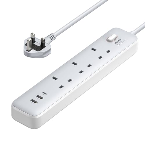 UGREEN Power Extension Lead 2M Extender Cord 3 Outlets 1 USB-C and 2 USB-A Ports Socket Strip 30W GaN Charger Surge Protector SG/MY/UK Plug for iPhone 17 Pro Max Home Appliances