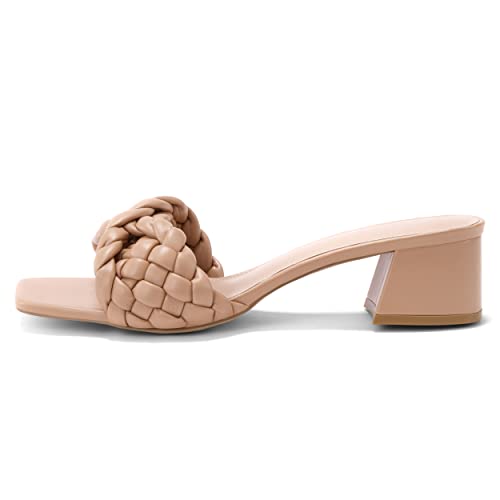 Piepiebuy Women's Braided Heeled Sandals Low Block Heel Square Open Toe Strap Slip On Slide Shoes #TOP1