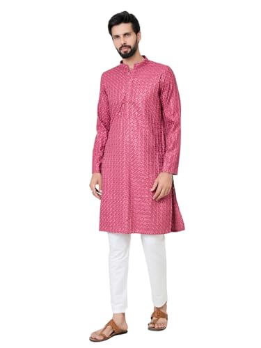 Image of See Designs Men's Full Sleeve Mandarin Collar Sequins Embroidered Straight Long Kurta - Festive Collection