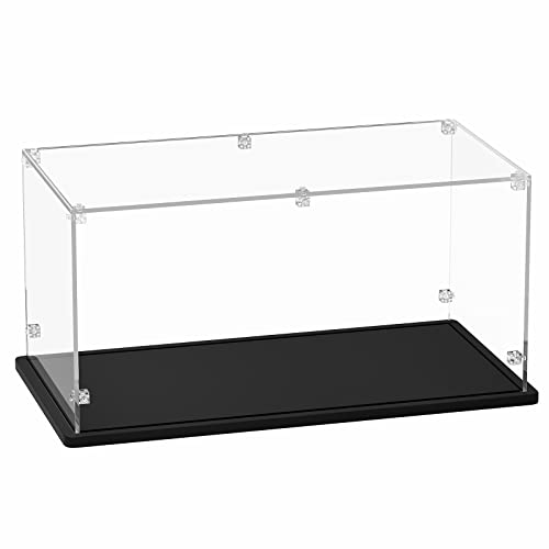 Acrylic Display Case 15x8x8 Inch Cube- 3mm Thick Acrylic Display Box with Black Wooden Base, Assemble Dustproof Showcase Clear Display Case for Collectibles Figures Doll Toys Models Cars