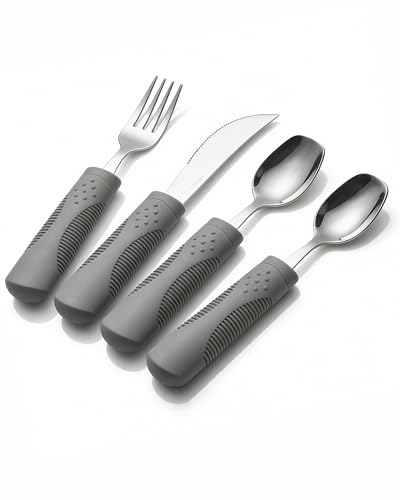 Curavita Couverts Adaptatifs Lestés 142 g – Tremblement des Mains, Parkinson – Couteau Berceur, Cuillère Pelle, Poignée Ergonomique (Gris)