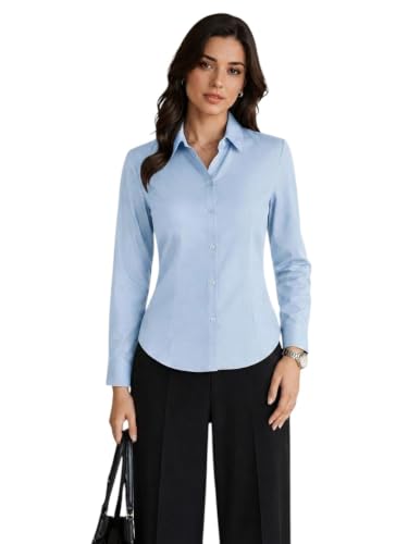 Image of OOMPH! Women's Cotton Solid Formal Shirt | Slim Fit Full Sleeve Button-Down Office Shirt | Spread Collar Smart Casual Workwear Top