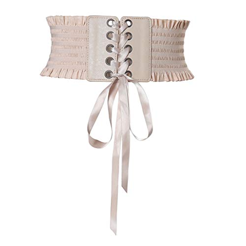 yotijar Cinto Retro Feminino de Amarrar Cinto de Cintura Espartilho Botão Waspie Fechado - Bege