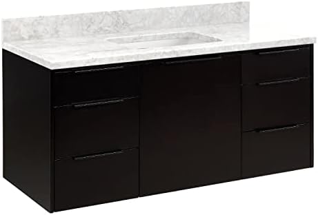 Signature Hardware 483212 DITA 48" Wall Mounted Single Basin Vanity Set with Wood Cabinet, Quartz Vanity Top, and Undermount Sink - Carrara