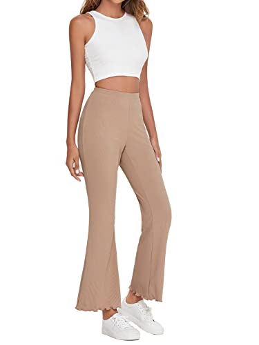 Verdusa Women's Elegant Ribbed Knit Elastic Waist Flare Leg Long Pants3