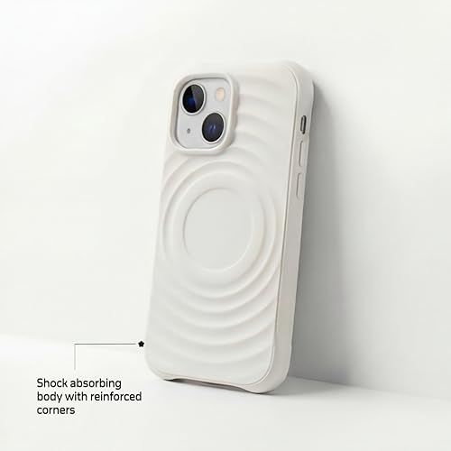 Image of amazon basics Shockproof Case for iPhone 15 Plus | Ripple Pattern | Camera Protection | Protective Cover with Enhanced Grip & Wireless Charging Support - White