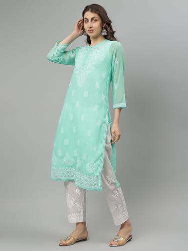 Image of Seva Chikan Hand Embroidered Lucknowi Chikankari Georgette Kurta with Inner Slip SCL4711