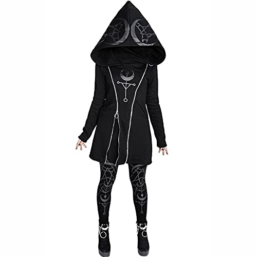 tuduoms Black Punk Gothic Hoodie Women Long Sleeve Zip Up Hoodie Moon Jacket Top Long Sweatshirts Plus Size Y2k Goth Clothing3