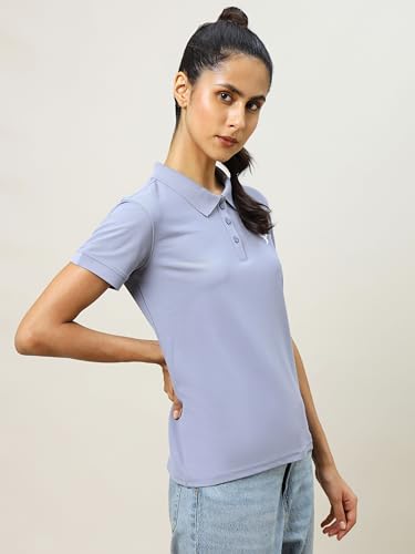 Image of TECHNOSPORT Womens Polyester Slim Fit Solid Half Sleeve Polo Matpiq T-Shirt with Techno Dry, Anti Static for Regular Use