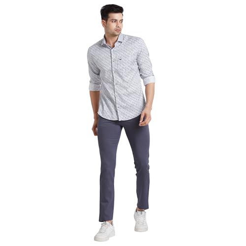 Image of Park Avenue Men's Print Pattern Slim Fit Pure Cotton Full Sleeve Cut Away Collar Casual Shirt