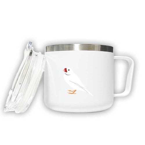 Fave 文鳥 蓋つき ステンレス マグカップ ホワイトx白 320ml 保温 保冷 ふた 二重構造 オリジナル 桜文鳥 白文鳥 鳥 小鳥 ペット