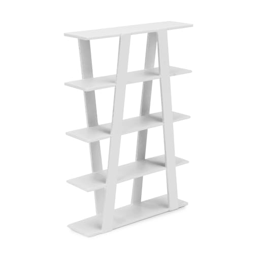 Dollhouse Shelf Miniature Furniture Bookshelf 1/12 Scale Wooden Storage Rack Four Tier Shelves Doll House Accessories and Furniture Display Stand Mini Scene Ornaments Decoration (White)