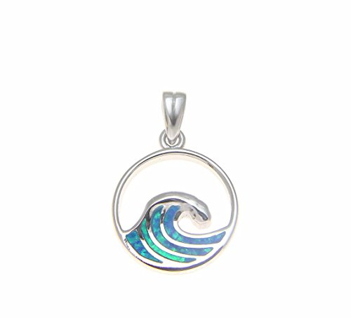 Arthur's Jewelry 925 Sterling silver Hawaiian 15mm ocean wave blue synthetic opal pendant charm