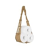 EasyByMall Soporte de papel higiénico de cuerda de algodón tejida a mano, bolsa de almacenamiento de malla para rollos de pañuelos, revistas, libros, decoración bohemia para baño, cocina, organizador