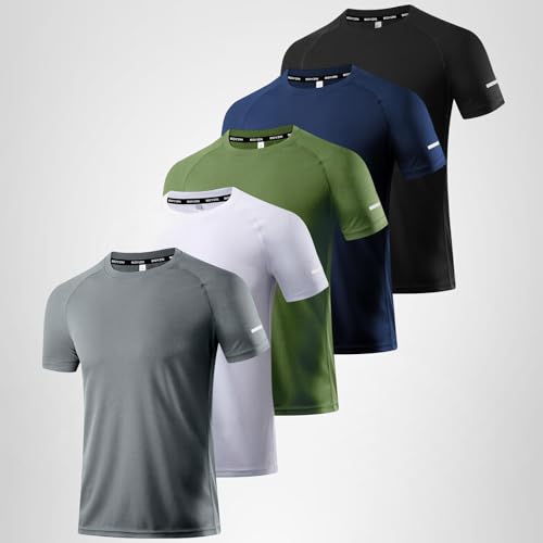 5er Pack Sport Tshirts Herren, Laufshirt Kurzarm T-Shirts Schnelltrocknend Atmungsaktiv Funktionsshirt Mesh Sport Shirt Männer Sportshirt Herren Kurzarm Fitnessshirt Trainingsshirt für Männer 5P04-XL