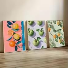Zhuoya Frameless 3Pcs Fruit-Themed Canvas Wall Painting: Citrus Fruits With Leaves, Green Apples. Kitchen, Dining Room, Kitchen Decoration(55X70x3cm/Frameless)