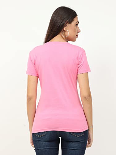 Image of FLEXIMAA Women's Cotton Plain V Neck Half Sleeve T-Shirt