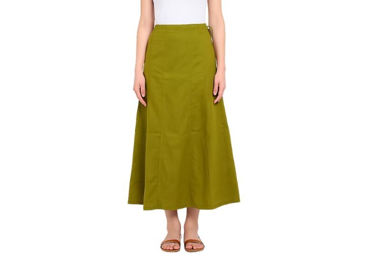 Olive Green Cotton Petticoat for Women | Full-Length Saree Underskirt | Plain Cotton Drawstring Petticoat-image-10