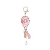 KOOBOOK 1Pcs Rose Flower Keychain Crystal Bow Chain Tassel Key Ring Bag Charm Pendant