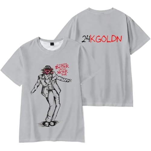 24kgoldn T-Shirt Manches Courtes Unisexe À Courtes Respirant, Été Décontracté Polyesterd,Gris,XS