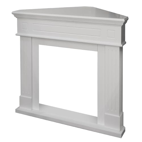 Marco para chimenea de esquina con revestimiento de madera, 110 x 63 x 102 cm, color blanco