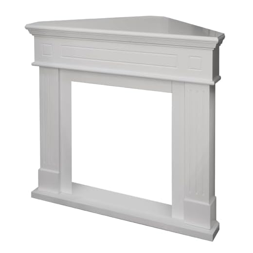 Marco para chimenea de esquina con revestimiento de madera, 110 x 63 x 102 cm, color blanco