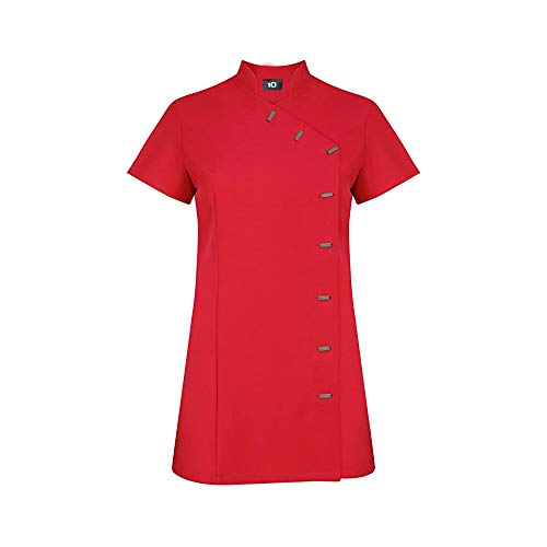 Tunique noire esthéticienne haut de gamme avec détails couleur rouge