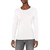 Hanes-Womens-Perfect-T-Long-Sleeve-T-shirt Hanes Women's Originals Long Sleeve Cotton T-Shirt, Lightweight Crewneck Tee, Modern Fit, White, Medium