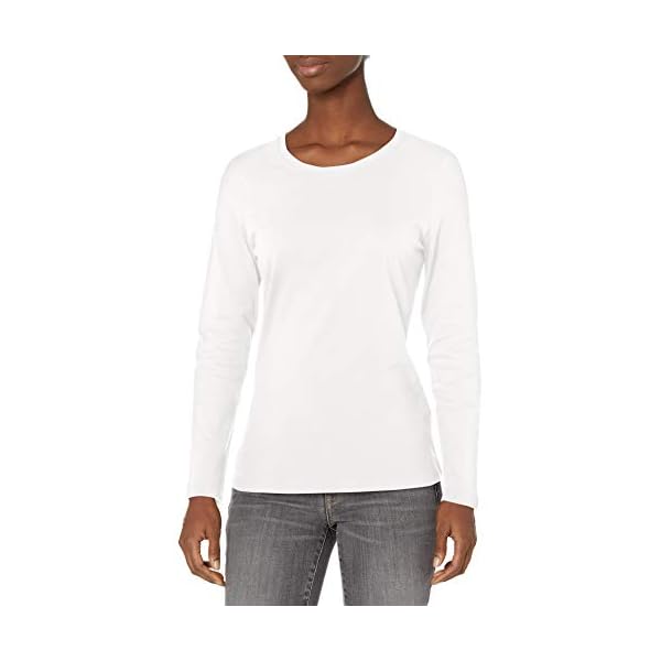 Hanes-Womens-Perfect-T-Long-Sleeve-T-shirt Hanes Women's Originals Long Sleeve Cotton T-Shirt, Lightweight Crewneck Tee, Modern Fit, White, Medium