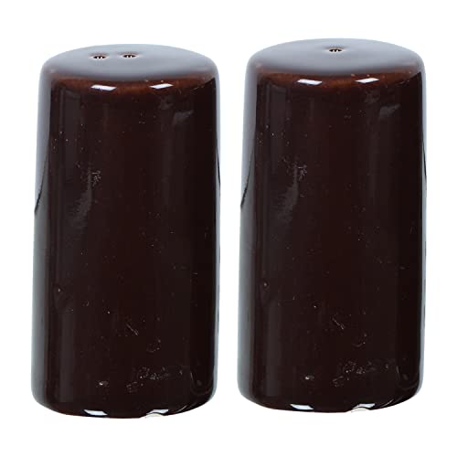Image of QIMACPLUS Handcrafted Ceramic Salt and Pepper Shaker Set of 2 | Perfect Pour Holes for Kitchen, Dining Table, Picnic, Office, Restaurant, and Hotel (Brown)